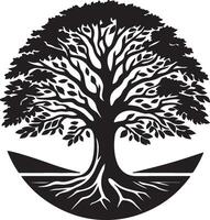 an oak tree with roots and leaves in the middle of a circle vector