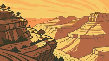 Sunset Over Desert Dunes - Golden Sandscape with Oasis in the Horizon vector