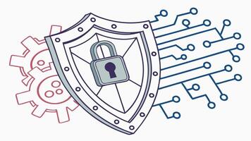 Cybersecurity Shield with Digital Lock, Secure Network Protection, and Technology Concept vector