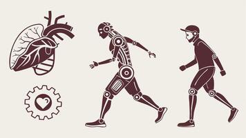 Futuristic Human Evolution Concept with Cybernetic Robot, Artificial Heart, and Technological Advancement vector