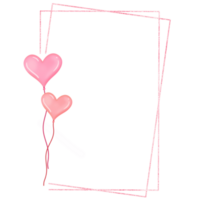 Pink rectangle frame with two heart shaped balloons png