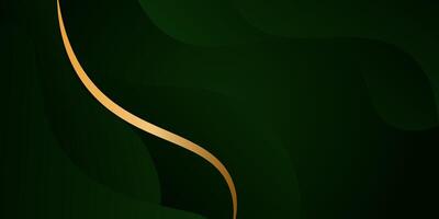 Modern Geometric Abstract with dark green wave background and gold lines for template, poster, flyer design. eps10 vector