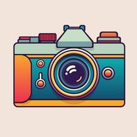 Flat illustration of a retro style camera with vibrant colors and bold outlines vector