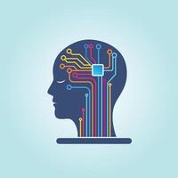 Flat Illustration of Artificial Intelligence AI Human Head with Circuit Design vector