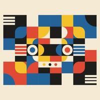 Bauhaus Geometric Abstract Background Pattern Classic Retro Cassette Tape Shape vector