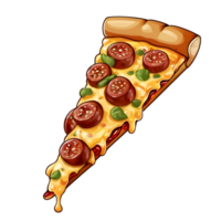 Cartoon Pizza slice with sausage and cheese on a transparent background png