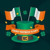 St patricks day background with green hat and flags vector