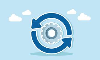The recycle symbol surrounds a system gear, illustration of a refresh for business systems vector