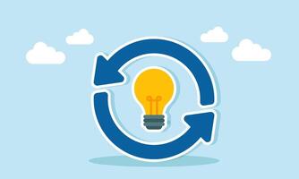 The recycle symbol surrounds a light bulb, illustration of a refresh related to business ideas and innovations vector