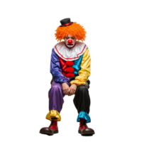Sad Clown Sitting Alone in Colorful Costume png