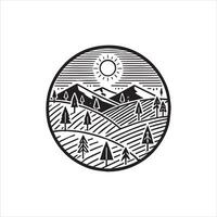 Black and White Geometric Mountain Scene in Circular Design vector