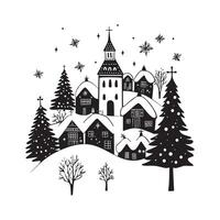 Christmas Winter Scene illustration and Christmas Tree In A Town Clipart Design vector
