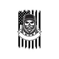 Patriotic Biker Emblem - Bearded Skull with American Flag Background vector