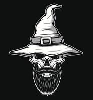 Witch Skull Illustration, Black and white color vector