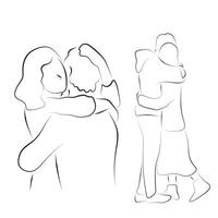 couple lover hugging each other illustration hand drawn with black lines isolated on white background vector