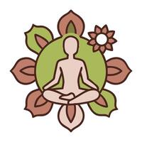 A person sitting in lotus position with a flower in the background vector
