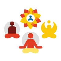 A group of people sitting in lotus position with a flower and a person in the middle vector