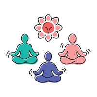 Three people in yoga positions with a flower in the middle vector