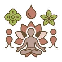 A person in a lotus position surrounded by various symbols vector