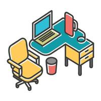 Office desk with chair and computer on it vector