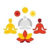 A group of people sitting in a lotus position with a yellow and red flower vector