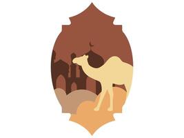 Mosque and Camel Frame decoration vector