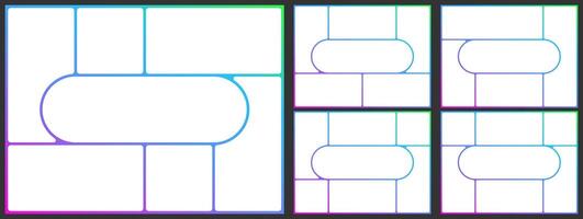 4x3 brutalist grid template. Photo layout bento box design. Collage mosaic shape post background. Slide moodboard brochure, montage poster abstract figure. Rectangular image gallery, circlular style vector