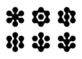 Circle metaball connect into organic cell shape of snowflake, star, sun and molecule. Blob technology logo icon. Arrow atom round grid network template. vector