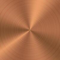 Bronze color effect holographic radial metal finish. Circle gradient of brushed copper surface texture. Brown disk structure gradation background. Circular scratched foil plate. Solid polished sheet vector