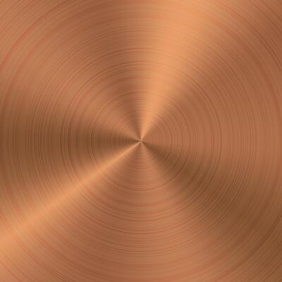 Bronze color effect holographic radial metal finish. Circle gradient of brushed copper surface texture. Brown disk structure gradation background. Circular scratched foil plate. Solid polished sheet
