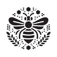A stylized, black and white graphic of a bee vector