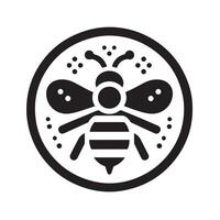 A stylized, black and white graphic of a bee in flight, featuring simple, rounded shapes and wings. vector