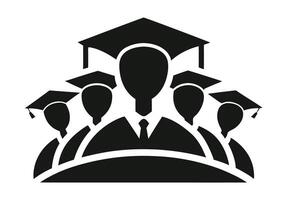 A stylized image of three graduating students in academic regalia. vector