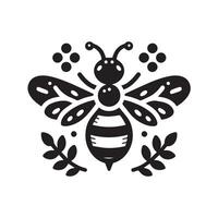 A stylized, black and white silhouette of a bee, perfect for logos, branding, or print design. vector