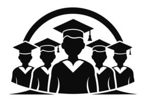 A simple, impactful graphic of five graduating students in academic regalia. vector