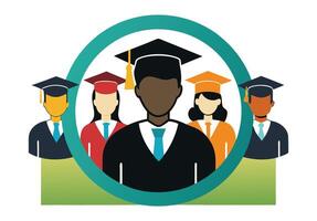 Graduation Icon of Three Graduates within Laurel Wreath vector