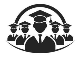 A stylized graphic of four graduates in various tones, signifying diversity. vector