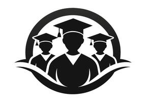 A stylized image showcasing a group of graduating students, each wearing a graduation cap and gown. vector