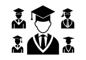 A simple, impactful graphic of four graduating students wearing graduation caps and gowns, positioned within a circle. vector