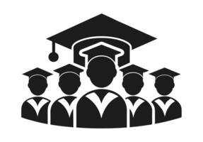 A graphic design of multiple graduates, silhouetted in black, standing in a circle under a protectivearch vector