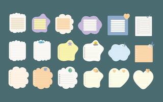 Cute paper notes for daily or weekly planner. Memo sheet stickers, hand drawn notebook sheets and blank diary decoration elements vector