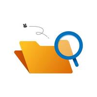 Flat illustration of an empty folder with a magnifying glass and a fly. Perfect for concepts like file not found, missing documents, data loss, or system bugs. Web design and error page illustrations vector