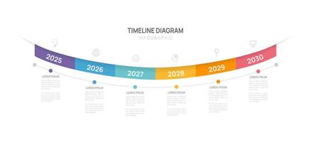 Business Infographic Timeline 6 steps template, Project planning by year stages of achieving a goal. presentation . vector