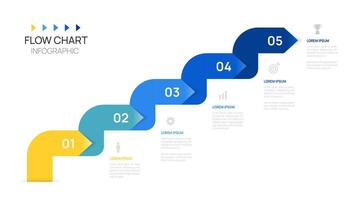 Infographic flow chart arrow business template with icons and 4 options or steps design. vector