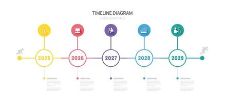 Business infographic for presentation milestones timeline template of 5 steps, and icons. Project planning by year. vector