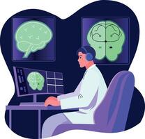 A flat style illustration of a brain scientist vector