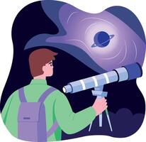 A character doing galaxy research, flat style illustration vector