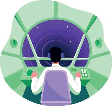 un personaje encargarse de controlar panel de un astronave, plano ilustración vector