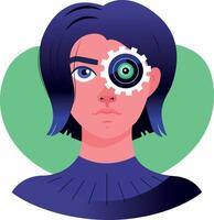 Flat illustration of a futuristic character having a mechanical eye vector