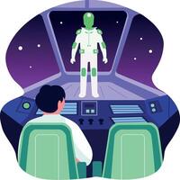 A character control robot technology, flat style illustration vector